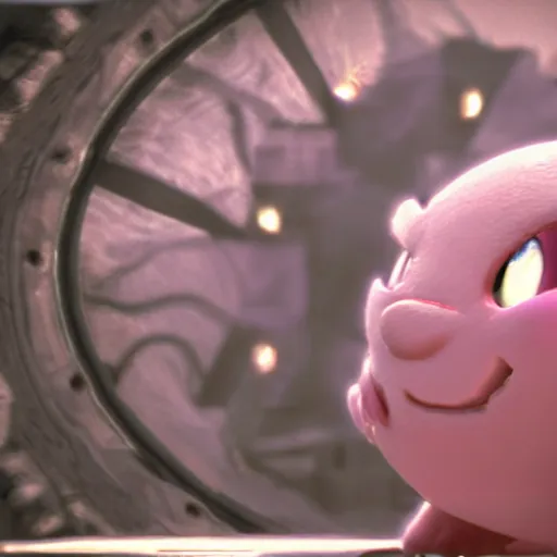 Image similar to jigglypuff! in Gears of War, splash art, movie still, cinematic lighting, dramatic, octane render, long lens, shallow depth of field, bokeh, anamorphic lens flare, 8k, hyper detailed, 35mm film grain