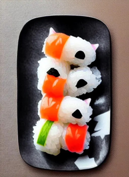 Image similar to clear photorealistic picture of adorable cats made out of sushi