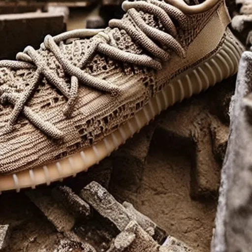 Image similar to archaeologists find a mummy wearing yeezy boost 3 5 0 v 2