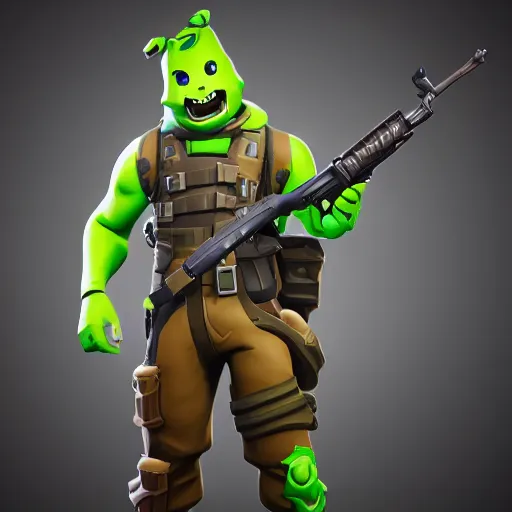 Image similar to fortnite character, anthropomorphic pickle, kind eyes and a derpy smile. flak jacket, ammo bandolier, cargo pants, black combat boots. fortnite style, unreal engine