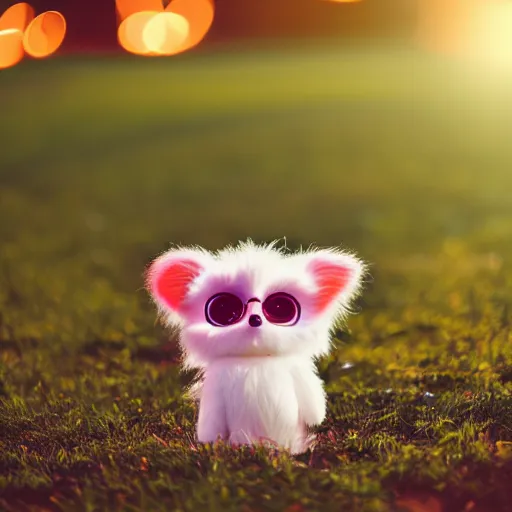 Image similar to a cute colorful furby, photography, golden hour, bokeh, colorful, saturated, cinematic lighting, volumetric light, 8 k