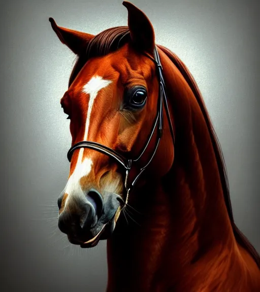 Image similar to portrait of a horse with heightened detail, poised, intense emotion, detailed facial expression, detailed surroundings, intricate, elegant, highly detailed, centered, digital painting, artstation, concept art, smooth, sharp focus, illustration, by ( leonardo da vinci ), wlop