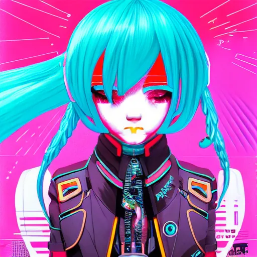 Image similar to high quality high detail 3 / 4 portrait of a hatsune miku as diesel punk character in an futuristic world, techwear, tristan eaton, victo ngai, artgerm, rhads, ross draws, hyperrealism, intricate detailed, alphonse mucha, pastel colors, vintage, artstation