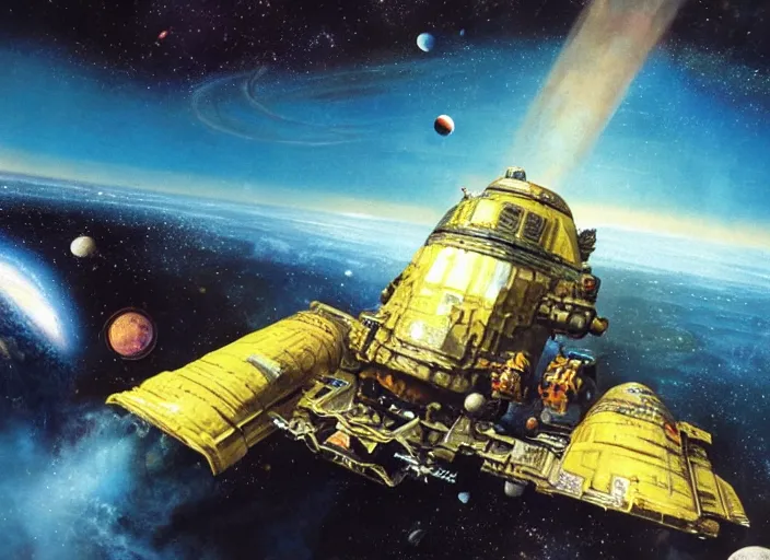 Prompt: the spacewreck of the hesperus, matte painting, chris foss