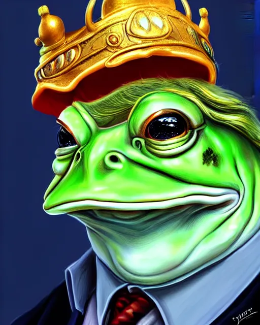 Prompt: digital art, fantasy portrait of a donald trump as a frog prince, by james jean, by ross tran, ultra detailed, character design, concept art, trending on artstation,