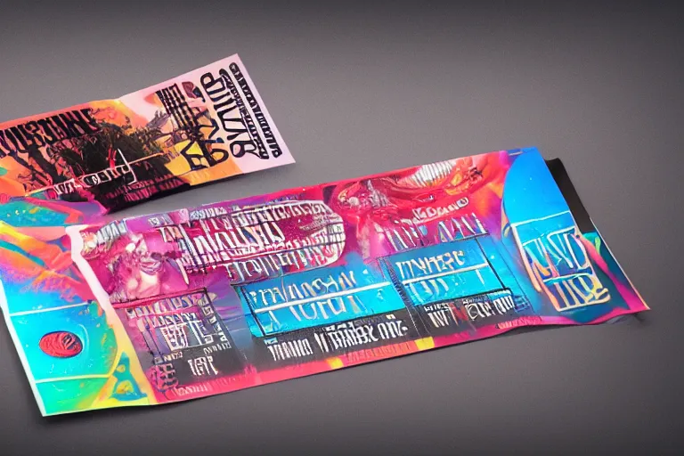 Image similar to mockup of a concert ticket, bandname is tripmachine, tour is invasion of the tripmachines, realistic digital art, 3 d render of a huge futuristic steampunk generator, 8 k, fluorescent colors, halluzinogenic, multicolored, exaggerated detailed, unreal engine