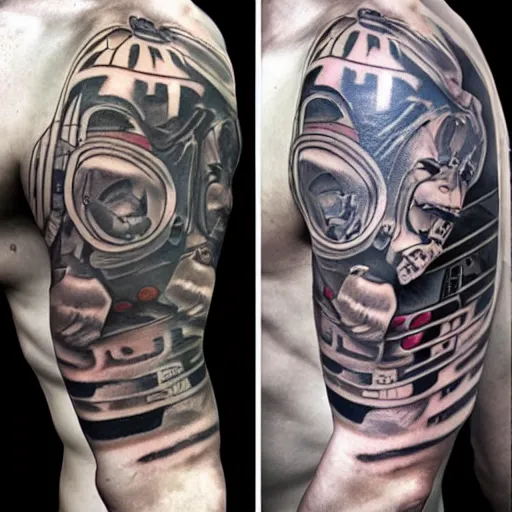 Biomechanical tattoo covering a man's chest shoulder and upper arm | Ripped  skin tattoo, Biomechanical tattoo, Shoulder tattoo