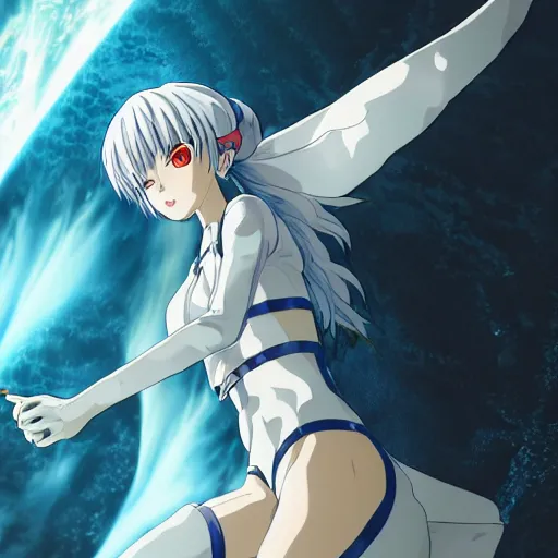 Image similar to Rei Ayanami female anime character, technological big shiny silver liquid chrome rings, inside an otherworldly planet, shot from the ground by Yoshiyuki Sadamoto, otherworldly experimental environment concept, digital art, trending on artstation, low level, 4K UHD image, octane render, Howl's Moving Castle, tranquil divine observer Nymph by ismail inceoglu nicola samori dragan bibin hans thoma greg rutkowski Alexandros Pyromallis Nekro, Jeffrey Smith, Surrealism, Rene Margitte illustrated, official anime key media, 8k, Sharp, zdzisław beksiński, highly detailed