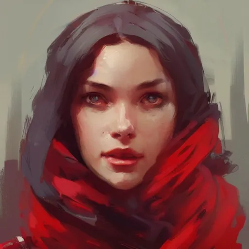 Prompt: portrait of a beautiful woman with a red scarf, by greg rutkowski, rossdraws, thomas kinkade, trending on artstation