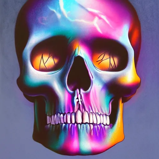 Image similar to Lofi vaporwave portrait skull,chalk, Pixar style, Tristan Eaton, Stanley Artgerm, Tom Bagshaw, Basil Gogos