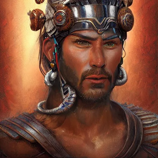 Prompt: digital painting of tupan, tupi guarani god of thunder by filipe pagliuso and justin gerard symmetric fantasy highly detailed realistic intricate portrait