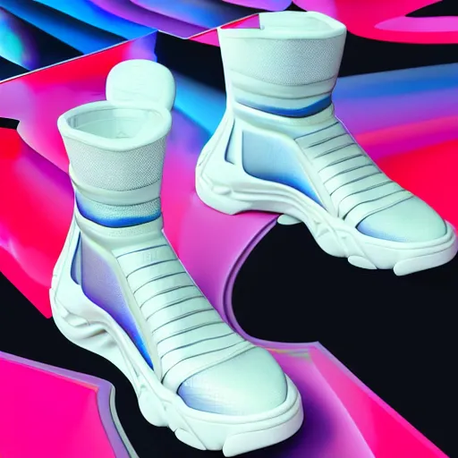 Image similar to futuristic balenciaga and vetements sneakers by felipe pantone ultra rendered extreme realism and detail, 8 k, highly detailed, realistic, pbr, surreal, hyper realistic, colorful, direct lighting, photorealistic,