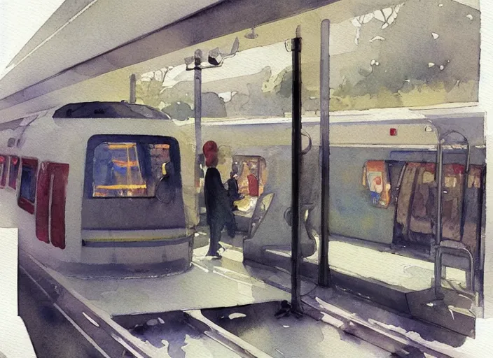 Image similar to concept art of a urban train, pinterest, artstation trending, behance, watercolor, by coby whitmore *, silver, laser light *,