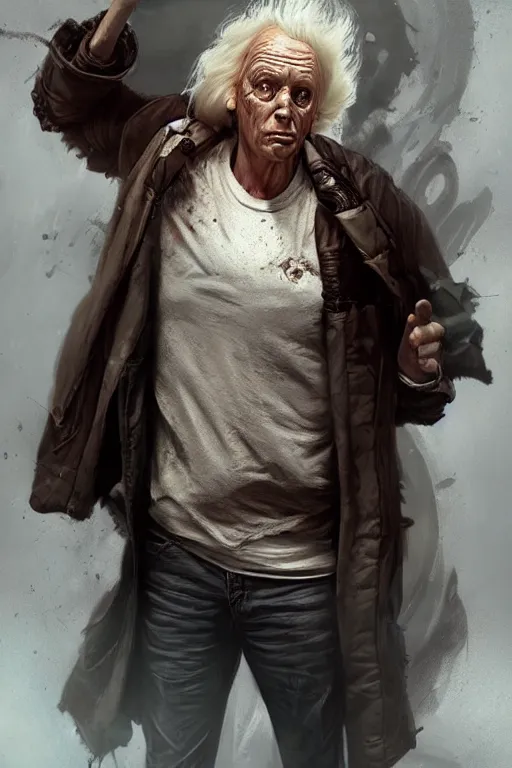 Image similar to character art by bastien lecouffe - deharme, doc emmett brown, absolute chad