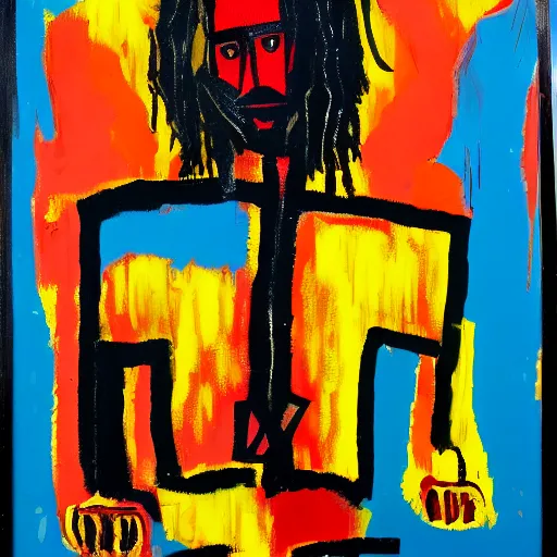 Prompt: oil painting of Jesus on the cross in the style of Basquiat, 8k