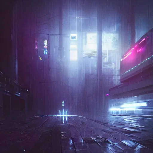 Image similar to rain, cyberpunk spaceship flying, dense fog, bloom, contrasted lighting, ultra detailed, depth of field, trending on artstation