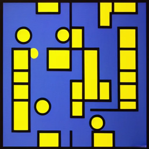 Prompt: pac - man!! in a maze painting by mondrian