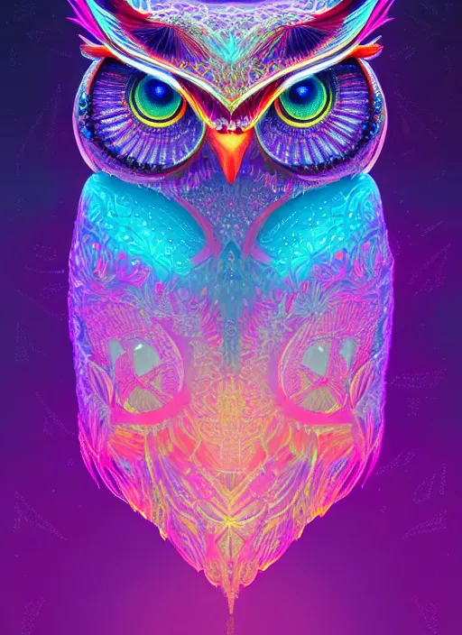 Image similar to symmetry!! product render poster vivid colors divine proportion owl, ice and snow, glowing fog intricate, elegant, highly detailed, digital painting, artstation, concept art, smooth, sharp focus, illustration,