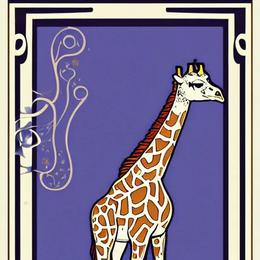 Image similar to art nouveau poster of a giraffe