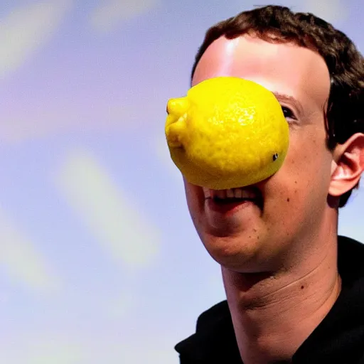 Prompt: a lemon in the shape of mark zuckerbergs head