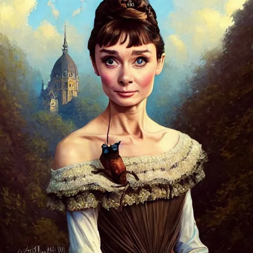 Image similar to audrey hepburn in an epic victorian novel, various backgrounds, intricate, elegant, highly detailed, digital painting, artstation, matte, illustration, art by artgerm, greg rutkowski, loish, rhads, ferdinand knab, makoto shinkai, lois van baarle, ilya kuvshinov, rossdraws, tom bagshaw