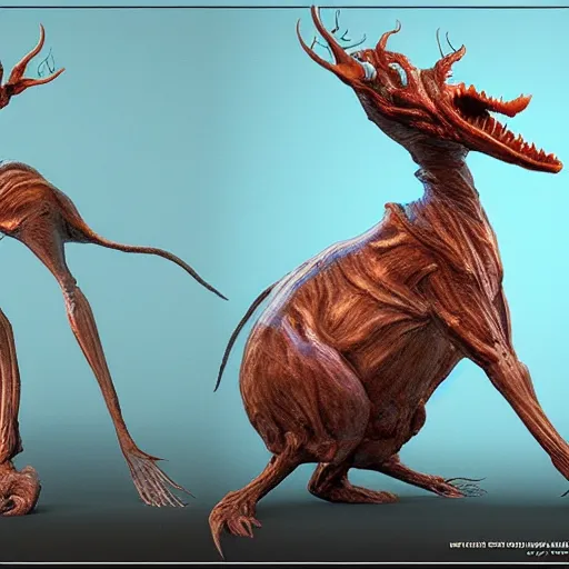 Image similar to a very strange looking animal with very long legs, concept art by jason a. engle, featured on zbrush central, photorealism, zbrush, lovecraftian, hard surface modeling