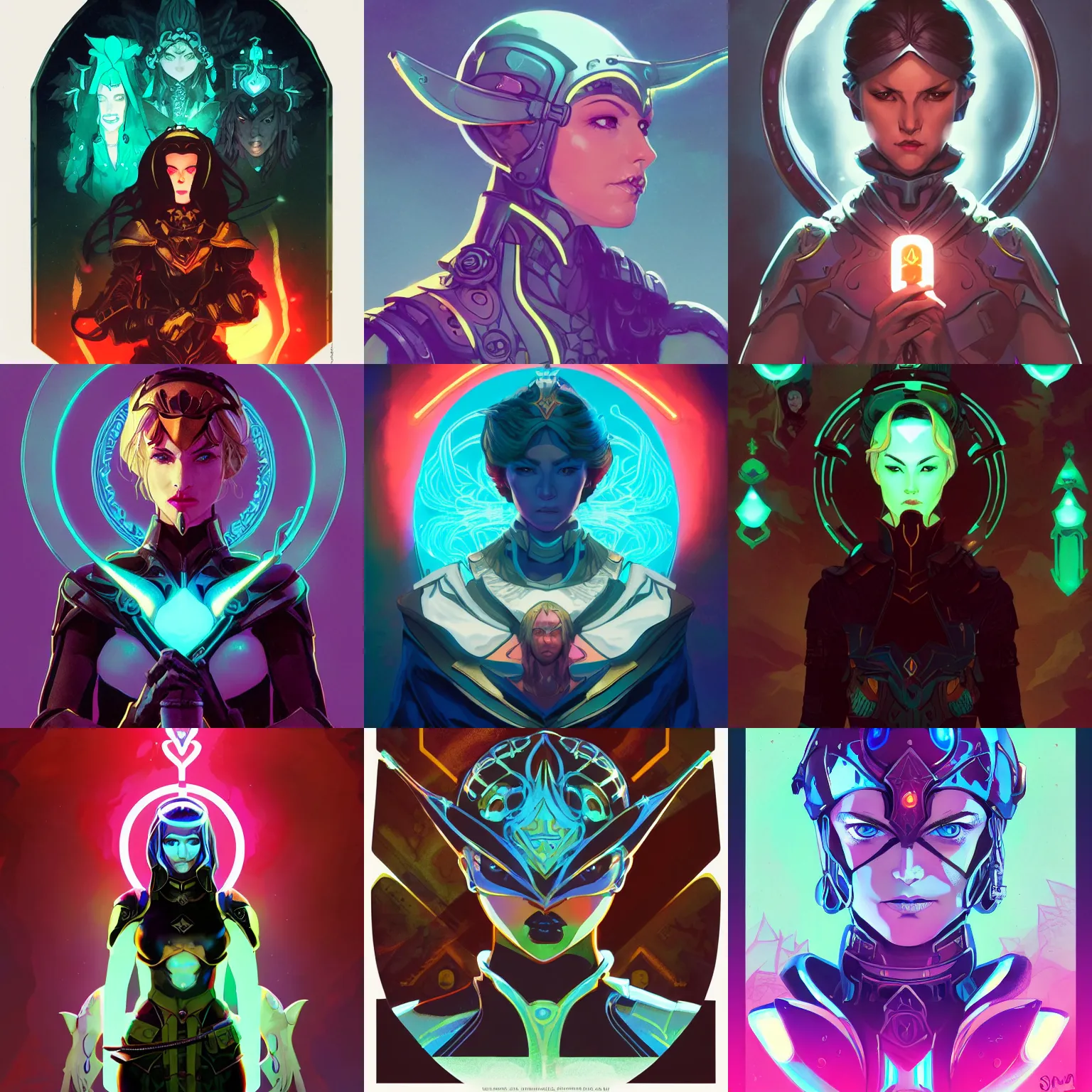 Prompt: fantasy paladin woman, symmetrical portrait, bioluminescent, sachin teng, yoji shinkawa, Mary Blair, Duncan Fegredo, mike mignola, 8k