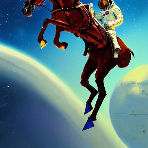 Prompt: a anthropomorphic horse - astronaut riding a human, hyperrealism, no blur, 4 k resolution, ultra detailed, style of ron cobb, adolf hiremy - hirschl, syd mead, ismail inceoglu, rene margitte