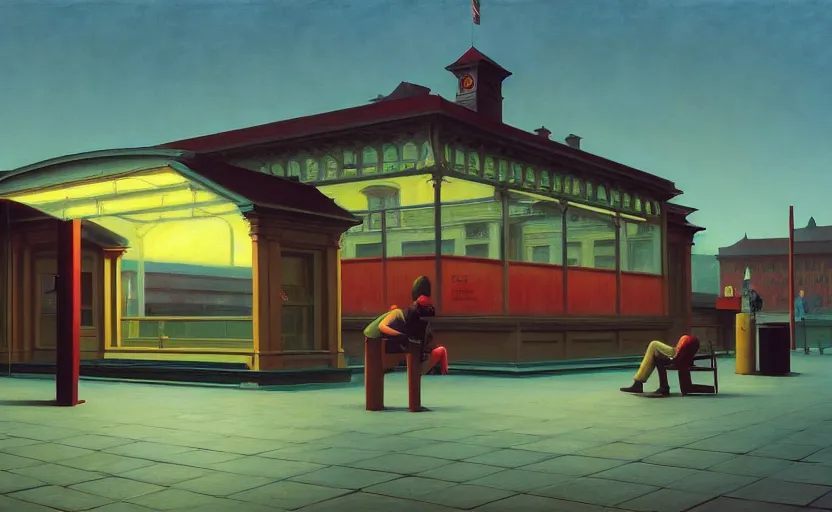 Prompt: Train station, Edward Hopper and James Gilleard, Zdzislaw Beksinski, Mark Ryden, Wolfgang Lettl highly detailed