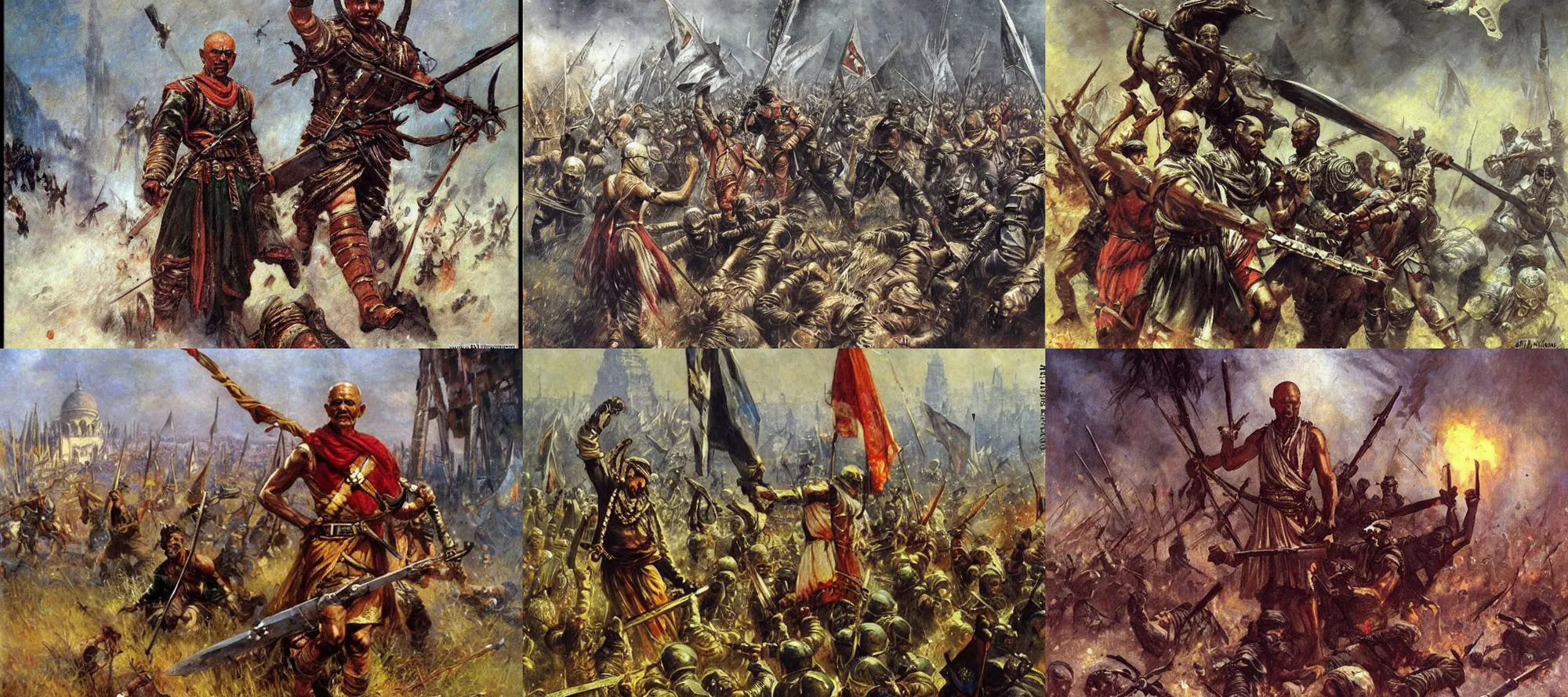 Prompt: Ghandi in War Hammer Epic fantasy art, cinematic asterpiece by vasnetsov and surikov