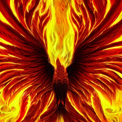 Prompt: hyperdetailed image of a detailed flaming phoenix wings spread 8 k extremely detailed hd hyperrealism