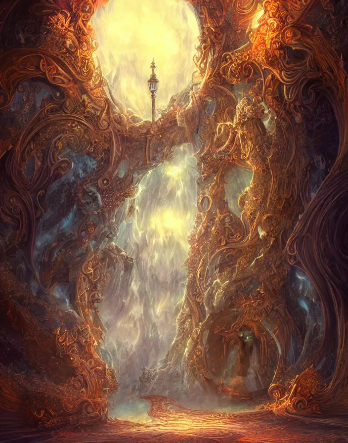 Image similar to the gate to the eternal kingdom of serendipity, fantasy, digital art, hd, detailed.