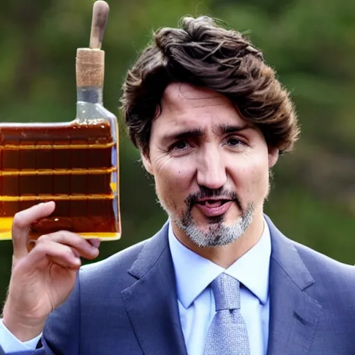 Image similar to justin trudeau covered in maple syrup, it is sticky and dripping