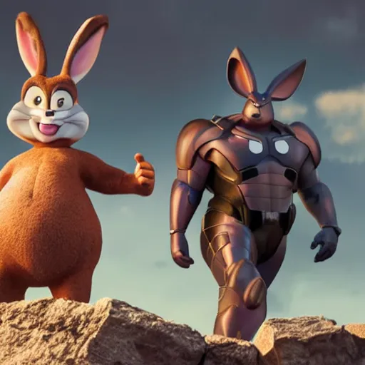 Prompt: A photo of a Big Chungus bugs bunny in marvel movie, sigma 85mm Lens F/1.4, award winning photography