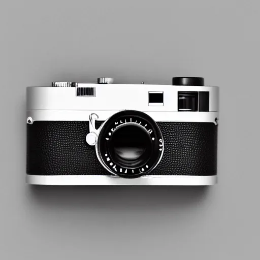 Prompt: from view of Leica rangefinder camera on white background, designed by Apple in California, industrial design, minimalism