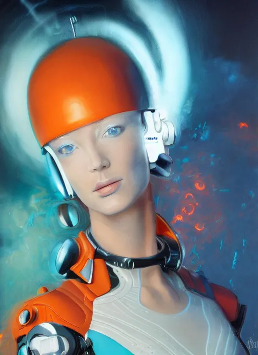 Prompt: symmetry!!! closeup portrait of a cyborg racer girl, fashion racing jumpsuit, shoulder pads, in clouds, cinematic light, windy, teal orange, volumetric smoke simulation! by gerald brom, by mikhail vrubel, by peter elson, muted colors, extreme detail, trending on artstation, 8 k