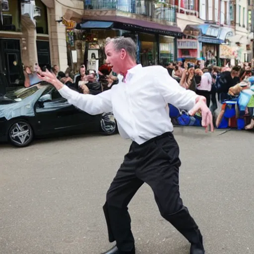 Prompt: man dancing out there with an alligator