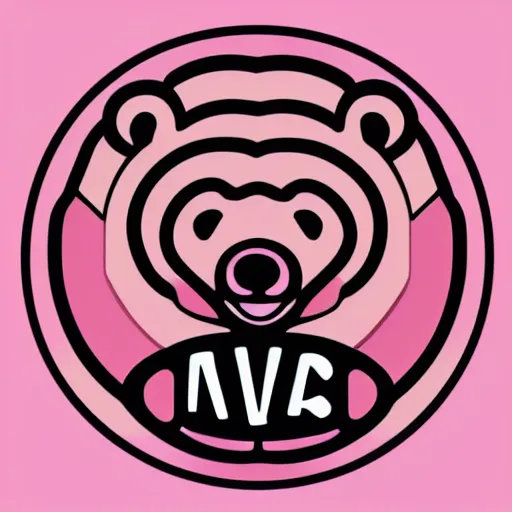 Image similar to a cute pink fluffy vector podcast logo of a streaming bear, golden ratio, iconic, award winning, line art, bold, playful