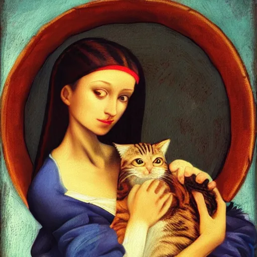 Image similar to a woman holding a cat in her arms, a renaissance painting by sailor moon, pexels contest winner, rasquache, booru, high quality photo, rtx