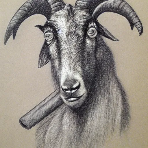 Image similar to pencil sketch drawing of a goat smoking a cigar, award - winning, detailed