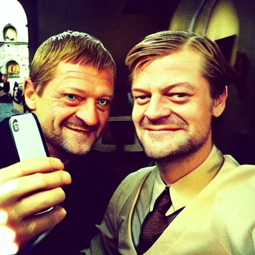 Image similar to “Joffrey Baratheon, taking a selfie with Ned Stark”