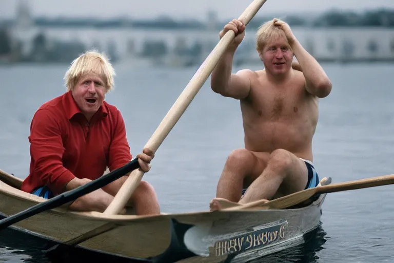 Prompt: closeup portrait of boris johnson rowing england with an oar, natural light, sharp, detailed face, magazine, press, photo, steve mccurry, david lazar, canon, nikon, focus