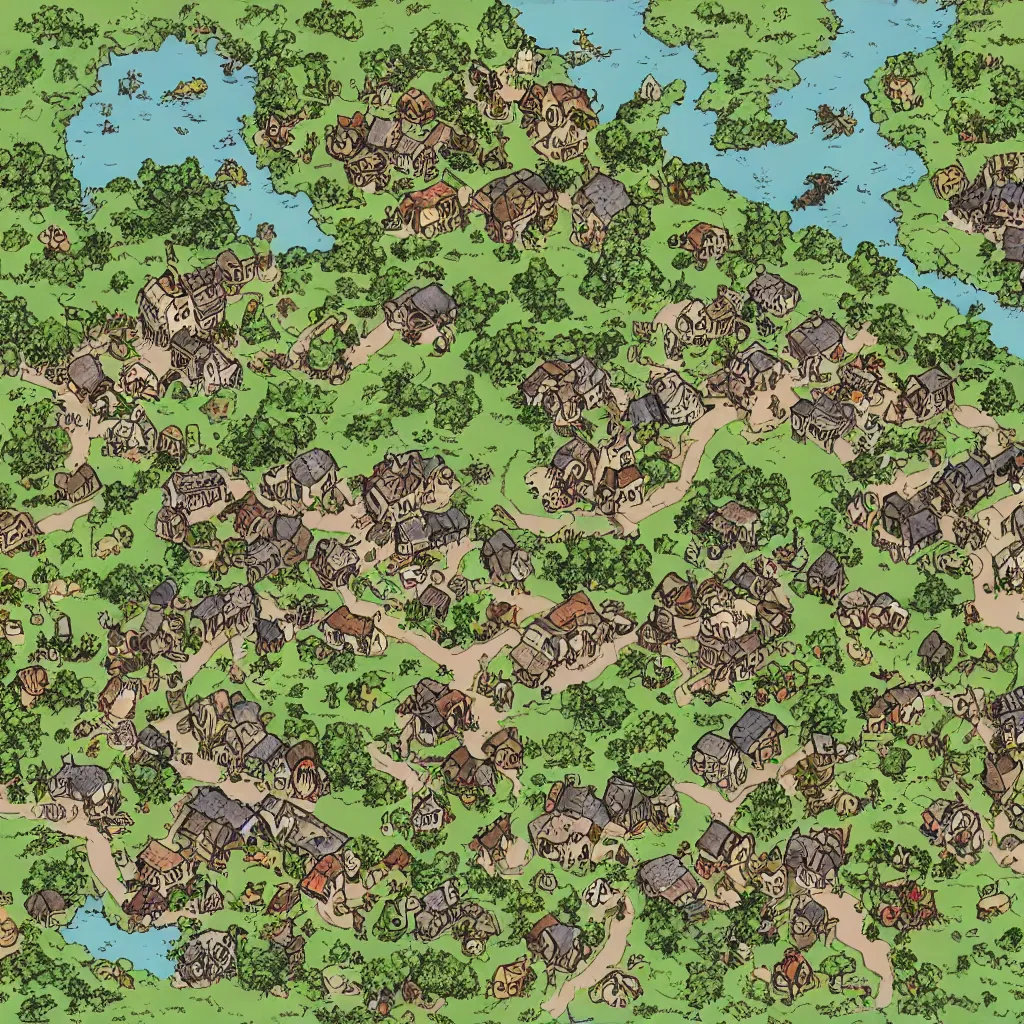 Image similar to village map, detailed, dnd, unlabeled