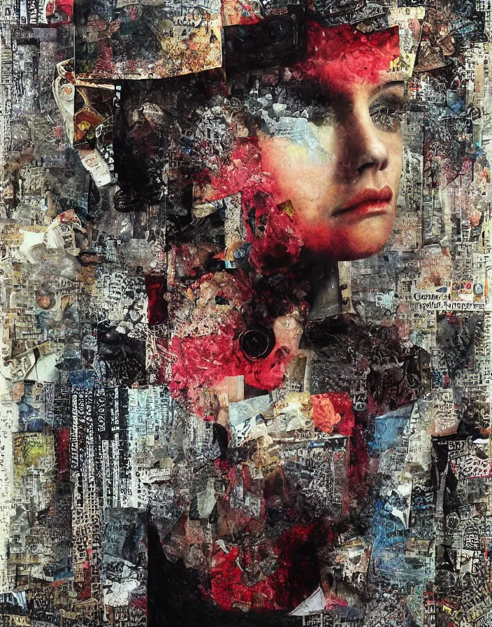 Image similar to deja vu detailed mixed media collage with canvas texture, conteporary art, punk art, realistic face, photorealistic, expressionism, masterpiece, perfect composition, spectacular quality, intricate oil details