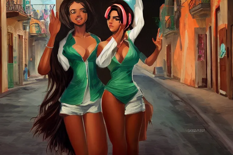 Image similar to concept art, painting of cuban women in havana, digital anime art, good lighting,