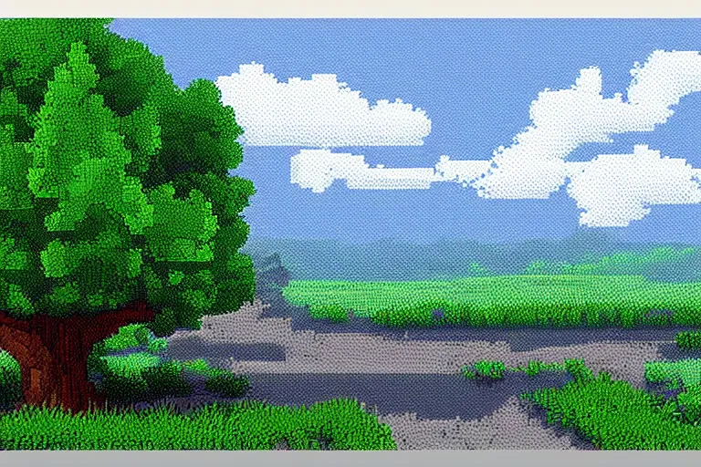 Image similar to landscape, summer, rain, evening, beautiful cloud, quiet, no people, sharp focus, intricate, trending on artstation, trending on deviantart, pixelart, pixelperfect, pixel art, pixel, color limit, nearest neighbor, hard edges