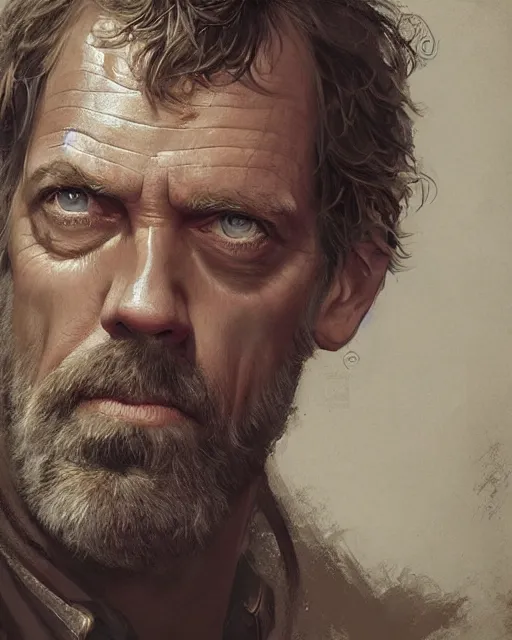 Prompt: hugh laurie, hyper realistic face, beautiful eyes, fantasy art, in the style of greg rutkowski, intricate, hyper detailed, smooth