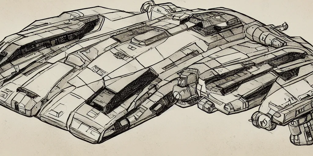 Prompt: high tech sci fi spaceship concept art blueprint drawings