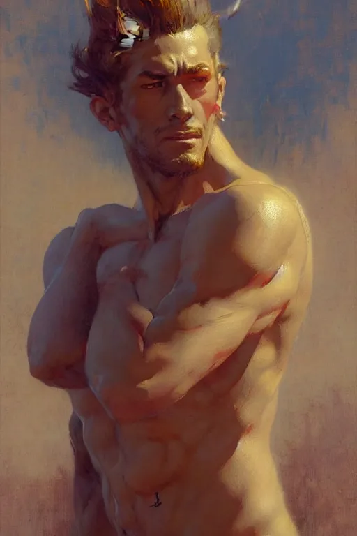 Image similar to attractive male, character design, painting by gaston bussiere, greg rutkowski, katsuya terada, frank frazetta, tom of finland, trending on artstation