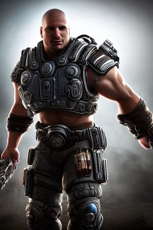 Prompt: Dr. Jordan B. Petterson as a muscular Gears of War character, photorealism, half body, HDR ambient background, unreal engine 5, hyperrealistic, highly detailed, XF IQ4, 150MP, 50mm, F1.4, ISO 200, 1/160s, cinematic lights, Adobe Lightroom, photolab, Affinity Photo, PhotoDirector 365, realistic